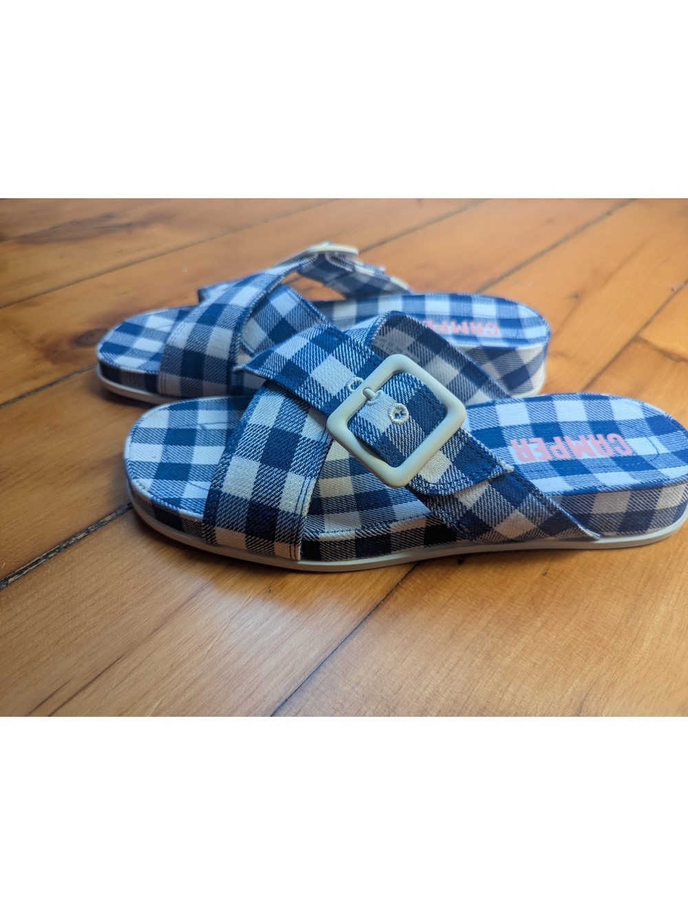 NIB CAMPER NAVY AND WHITE GINGHAM ATONIK CROSS STRAP SANDALS SIZE 8  RUNS SMALL - Picture 2 of 9